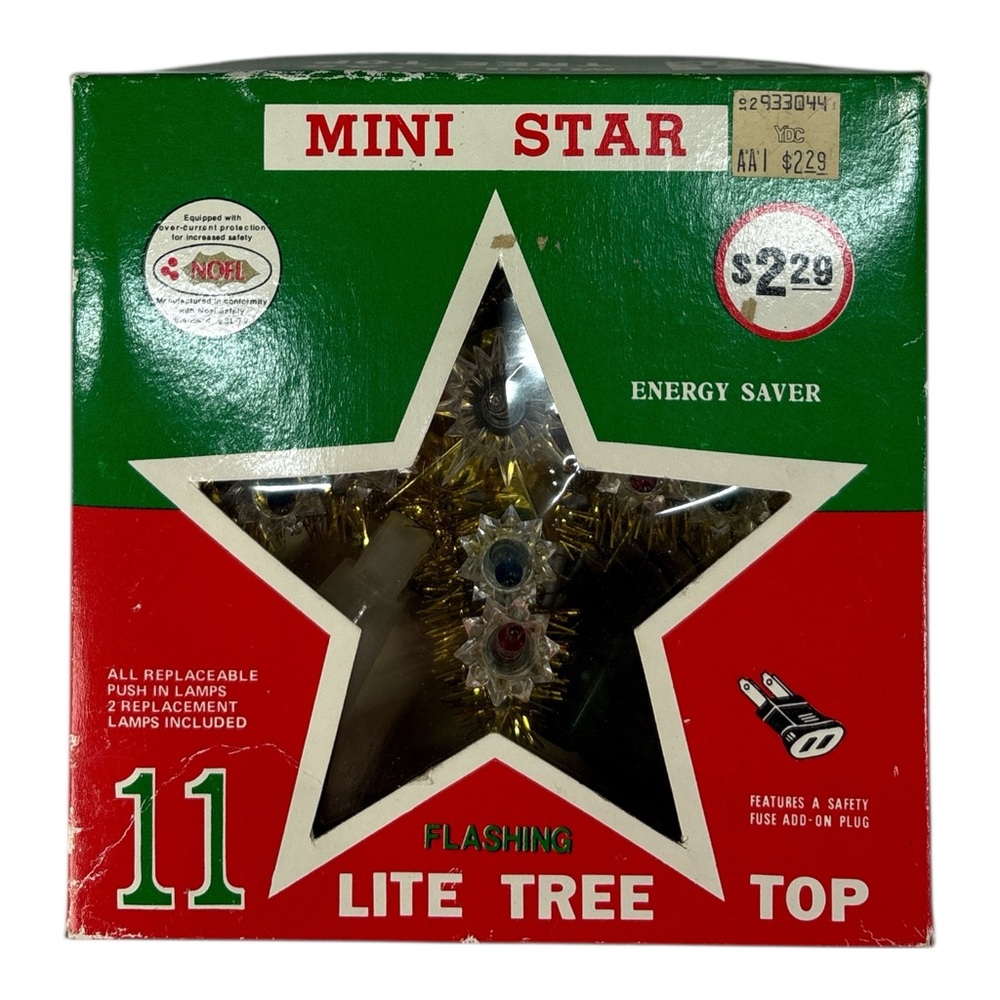 Vtg 11 Lites Blinking 8" Star Tree Topper Tested & Working w/ Box & Extra Bulbs